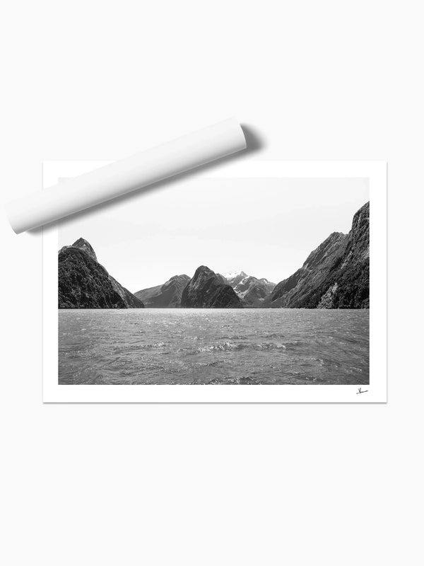 Milford Sound - Black and White New Zealand Wall Art Print