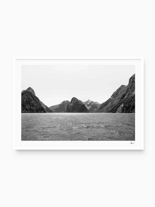 Milford Sound - Black and White New Zealand Wall Art Print