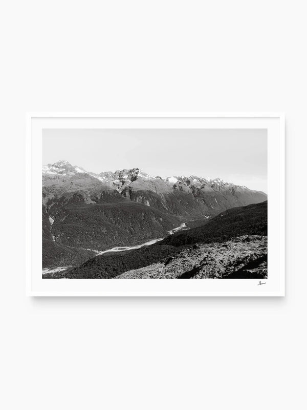 Hollyford Valley – Black and White New Zealand Wall Art Print