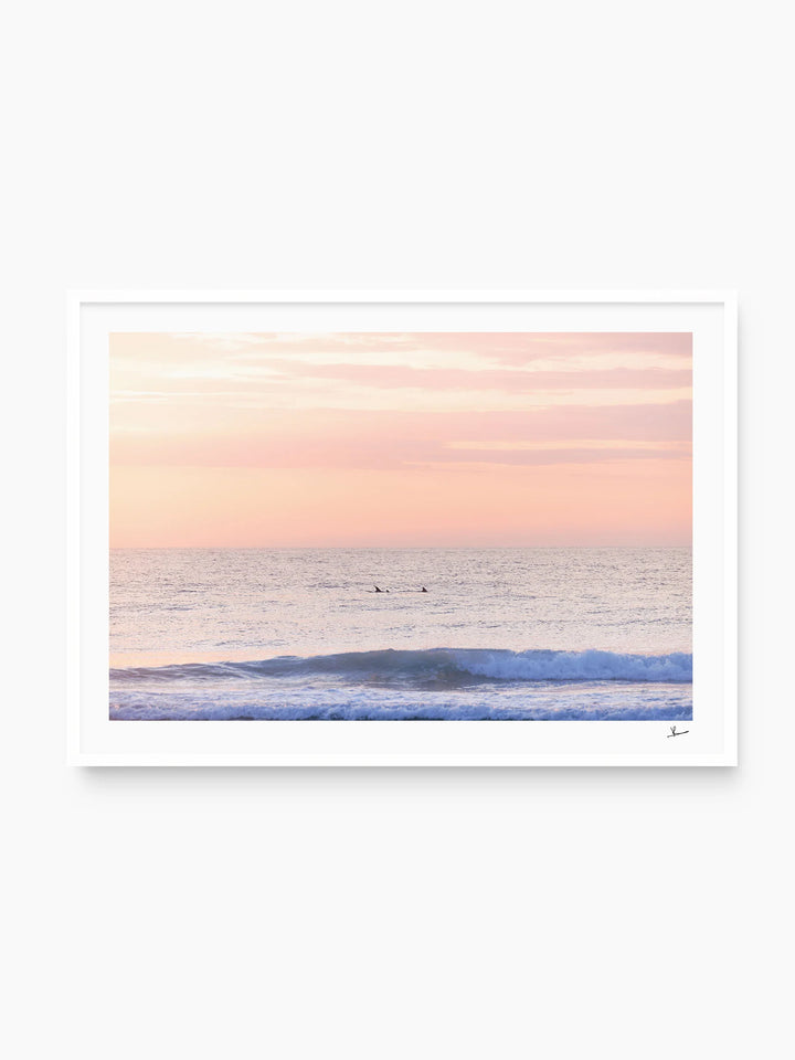 Pastel Sunrise with Dolphins (Boomerang Beach) - Wall Art Print