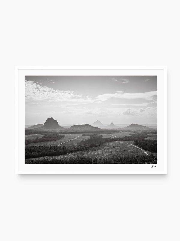 Glass House Mountains 04 - Black & White Wall Art Print