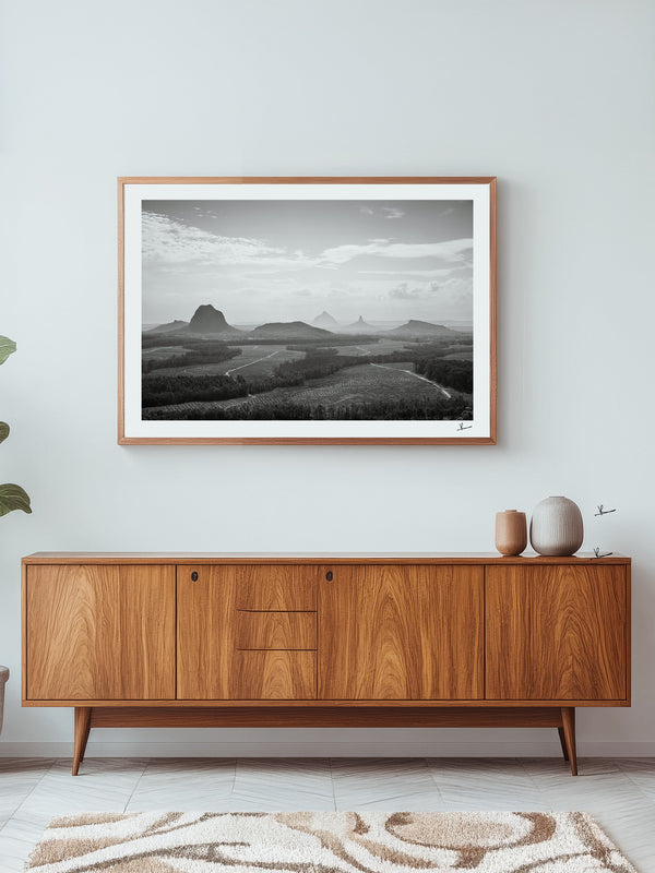 Glass House Mountains 04 - Black & White Wall Art Print
