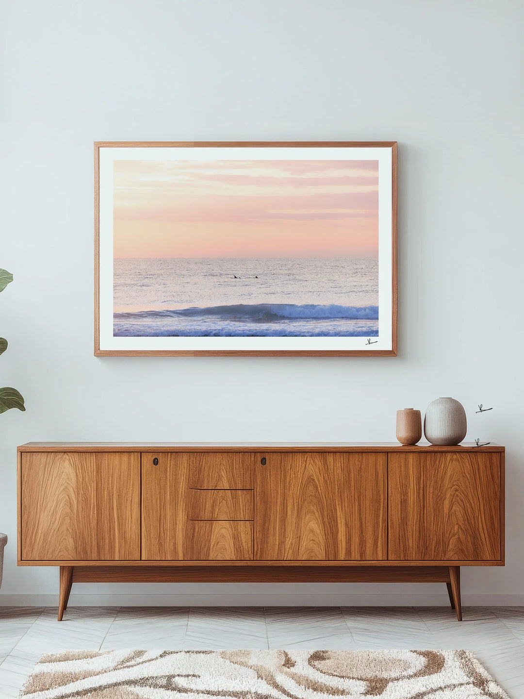 Pastel Sunrise with Dolphins (Boomerang Beach) - Wall Art Print