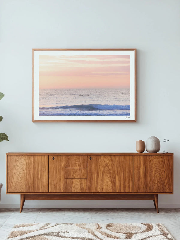 Pastel Sunrise with Dolphins (Boomerang Beach) - Wall Art Print