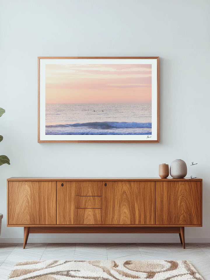 Pastel Sunrise with Dolphins (Boomerang Beach) - Wall Art Print