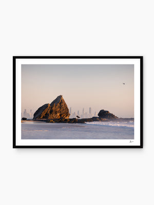 Currumbin Beach 02 - Gold Coast, Queensland — surf wall art print in Classic Black frame · Australia Unseen