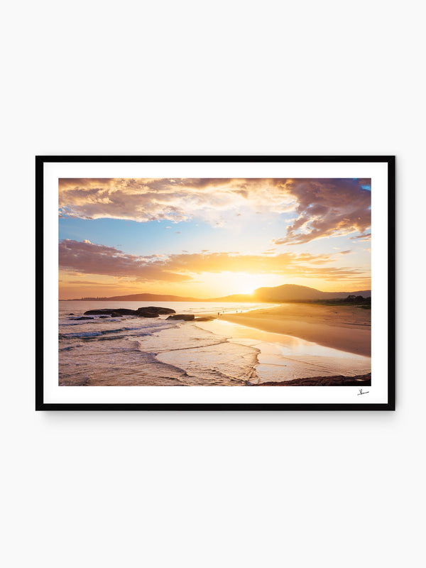 Trial Bay Front Beach Sunrise — wall art print in Classic Black frame · Australia Unseen