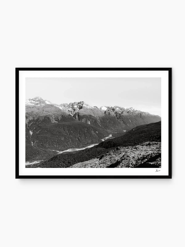 Hollyford Valley – Black and White New Zealand Wall Art Print