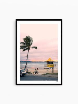 Two Boards, Tower 1 – Gold Coast, Queensland — surf wall art print in Classic Black frame · Australia Unseen