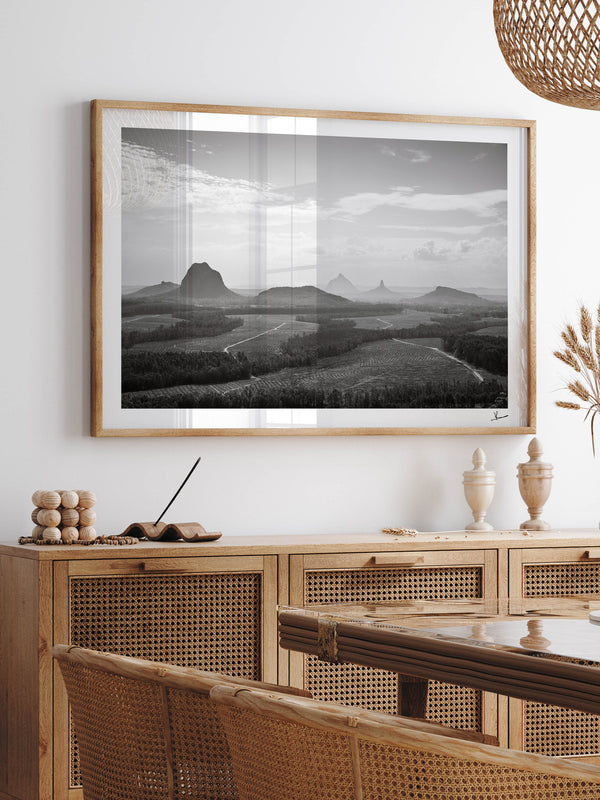 Glass House Mountains 04 - Black & White Wall Art Print