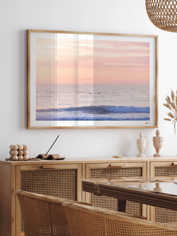 Pastel Sunrise with Dolphins (Boomerang Beach) - Wall Art Print