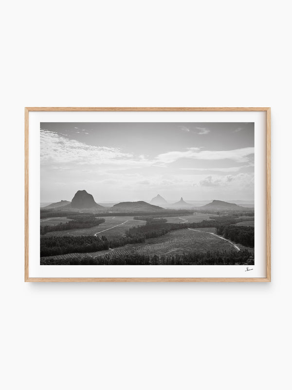 Glass House Mountains 04 - Black & White Wall Art Print