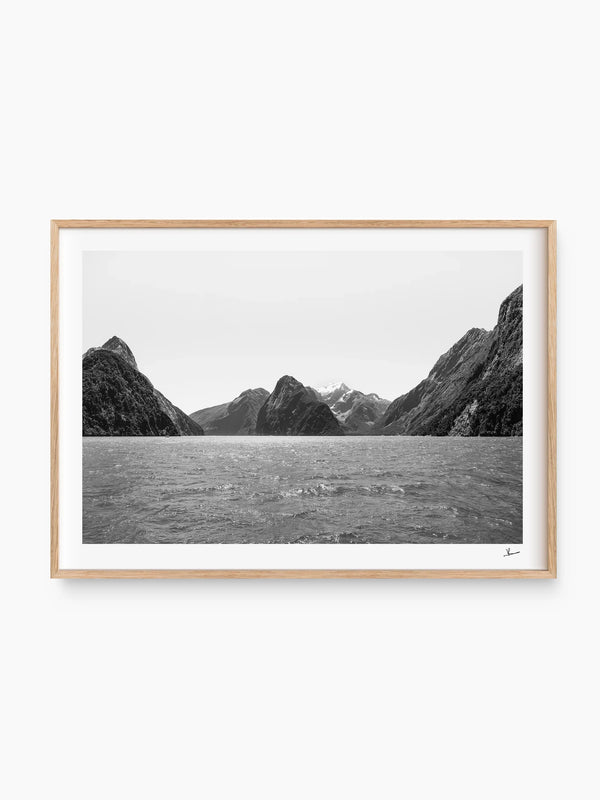 Milford Sound - Black and White New Zealand Wall Art Print