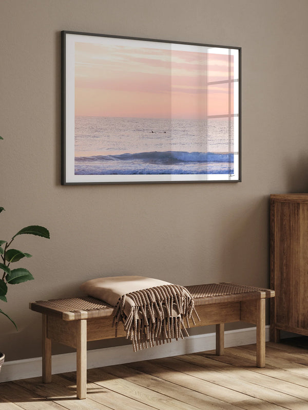 Pastel Sunrise with Dolphins (Boomerang Beach) - Wall Art Print