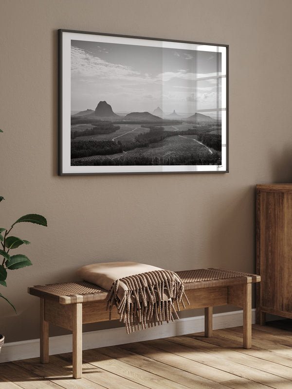Glass House Mountains 04 - Black & White Wall Art Print