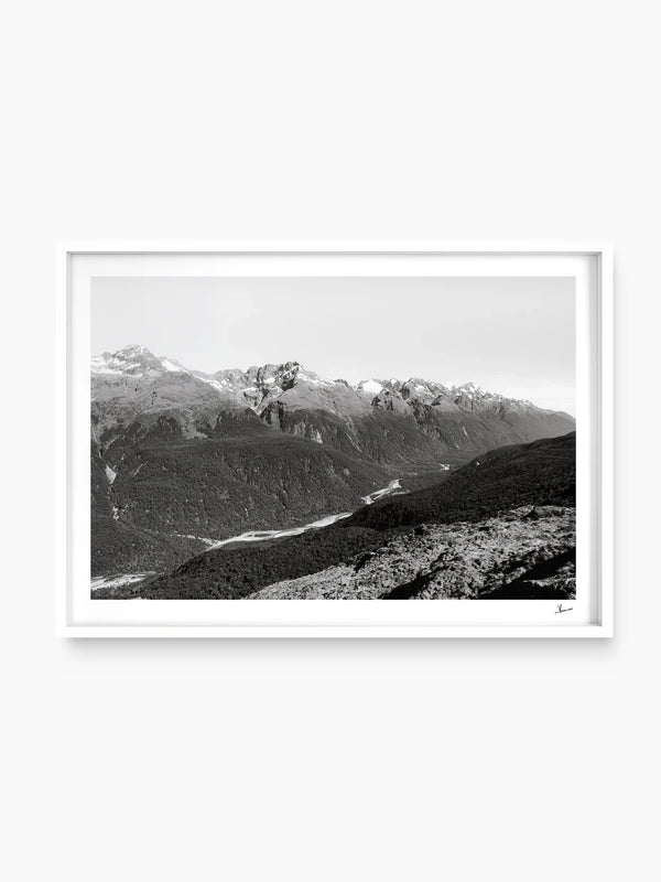 Hollyford Valley – Black and White New Zealand Wall Art Print