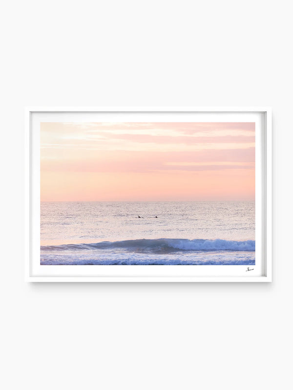 Pastel Sunrise with Dolphins (Boomerang Beach) - Wall Art Print