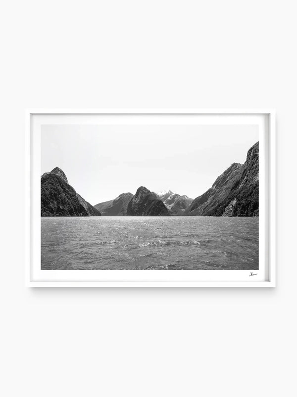 Milford Sound - Black and White New Zealand Wall Art Print