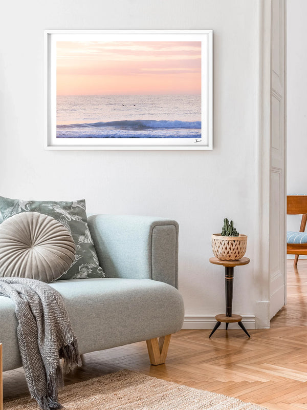 Pastel Sunrise with Dolphins (Boomerang Beach) - Wall Art Print