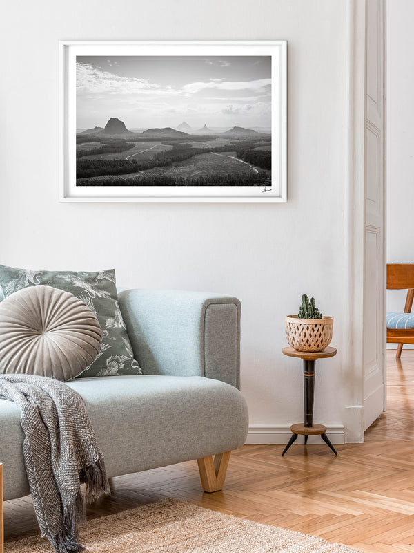 Glass House Mountains 04 - Black & White Wall Art Print