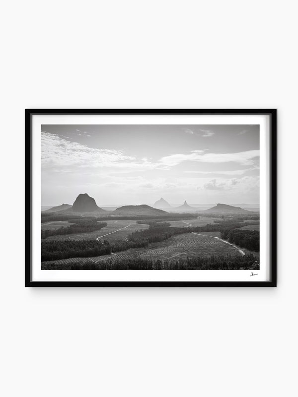 Glass House Mountains 04 - Black & White Wall Art Print