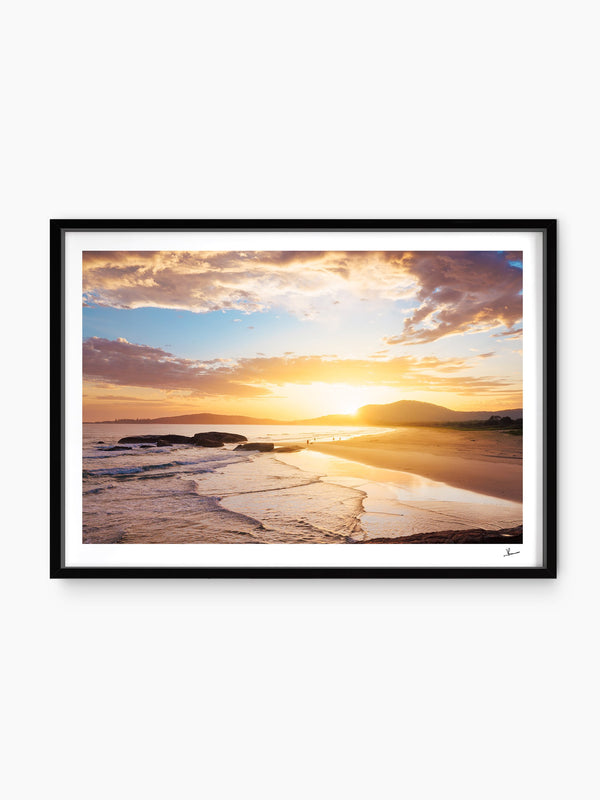 Trial Bay Front Beach Sunrise — wall art print in ShadowBox Black frame · Australia Unseen