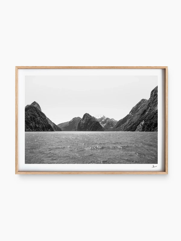 Milford Sound - Black and White New Zealand Wall Art Print