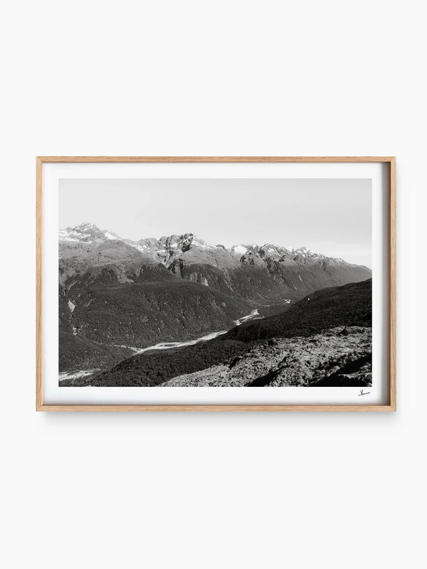 Hollyford Valley – Black and White New Zealand Wall Art Print