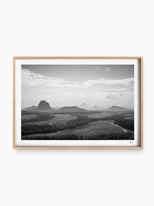 Glass House Mountains 04 - Black & White Wall Art Print