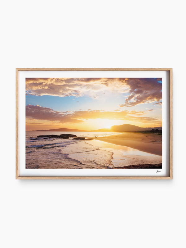 Trial Bay Front Beach Sunrise — wall art print in ShadowBox Raw Wood frame · Australia Unseen
