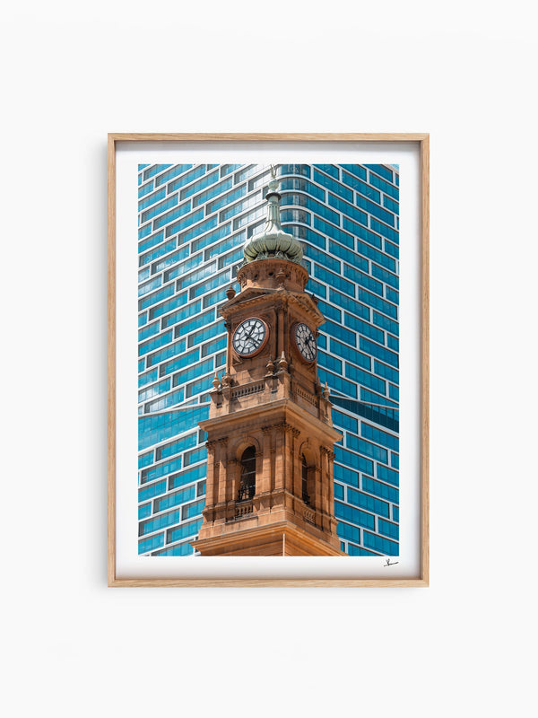 Clock Tower — wall art print in ShadowBox Raw Wood frame · Australia Unseen