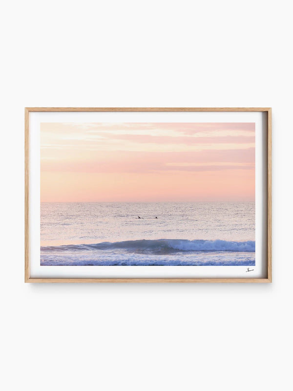 Pastel Sunrise with Dolphins (Boomerang Beach) - Wall Art Print