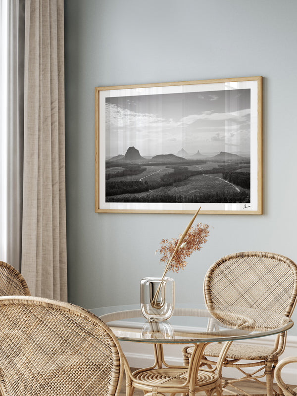 Glass House Mountains 04 - Black & White Wall Art Print