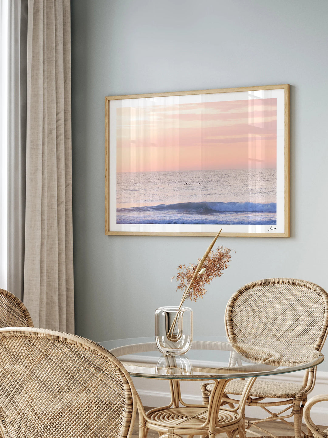 Pastel Sunrise with Dolphins (Boomerang Beach) - Wall Art Print