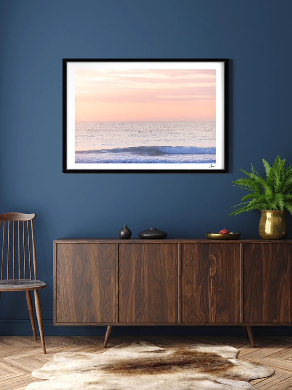 Pastel Sunrise with Dolphins (Boomerang Beach) - Wall Art Print