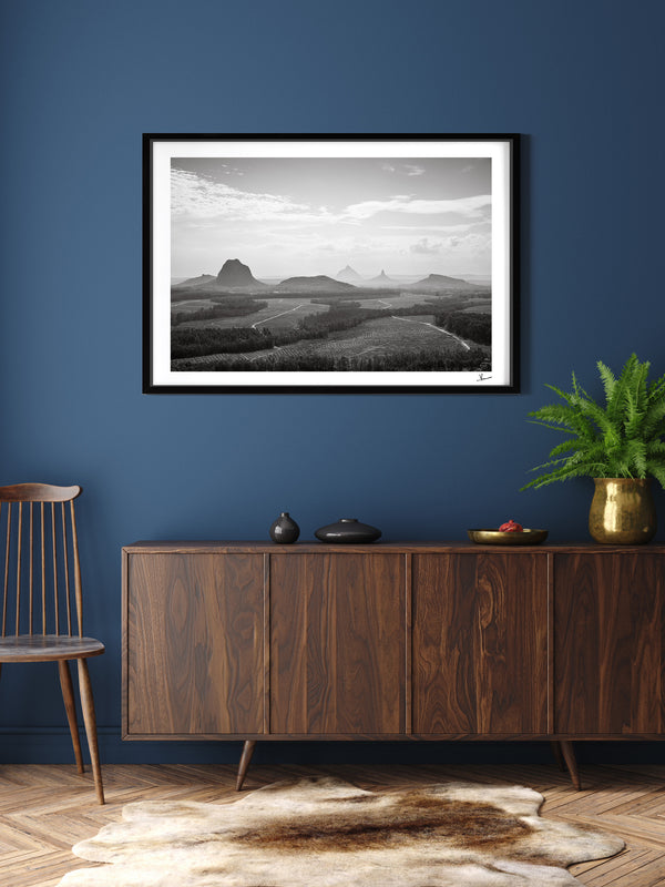 Glass House Mountains 04 - Black & White Wall Art Print