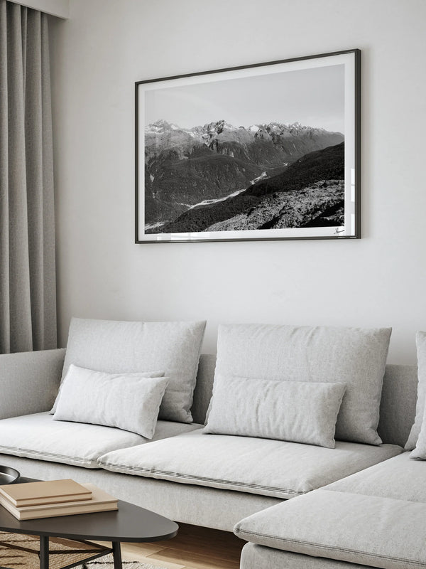 Hollyford Valley – Black and White New Zealand Wall Art Print