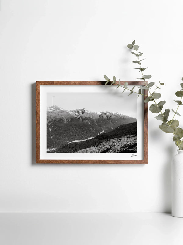 Hollyford Valley – Black and White New Zealand Wall Art Print