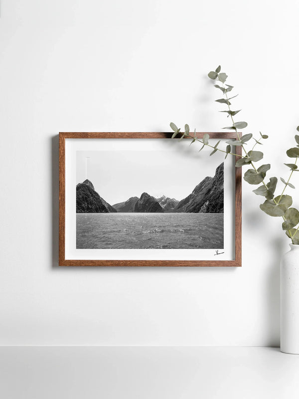 Milford Sound - Black and White New Zealand Wall Art Print