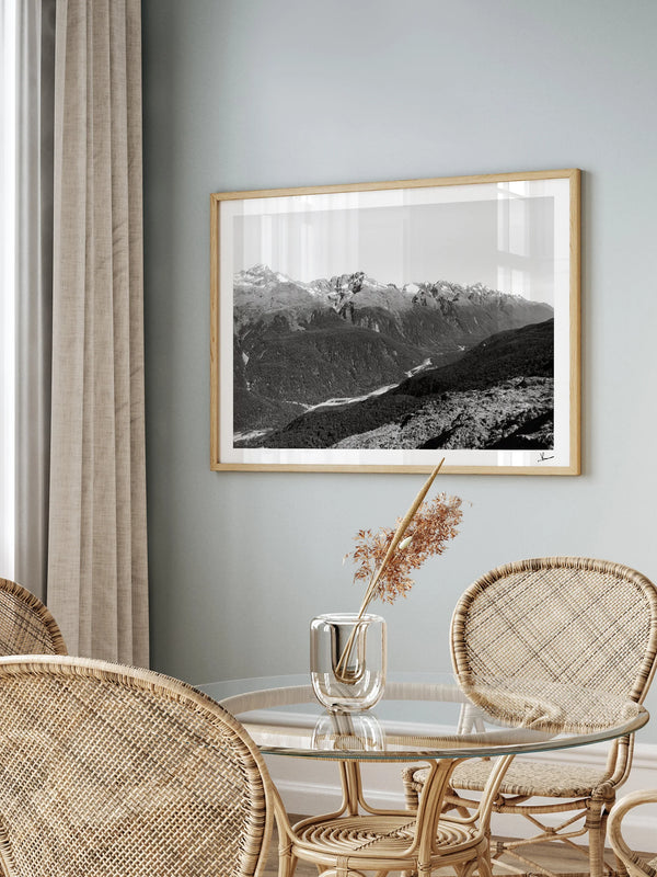 Hollyford Valley – Black and White New Zealand Wall Art Print