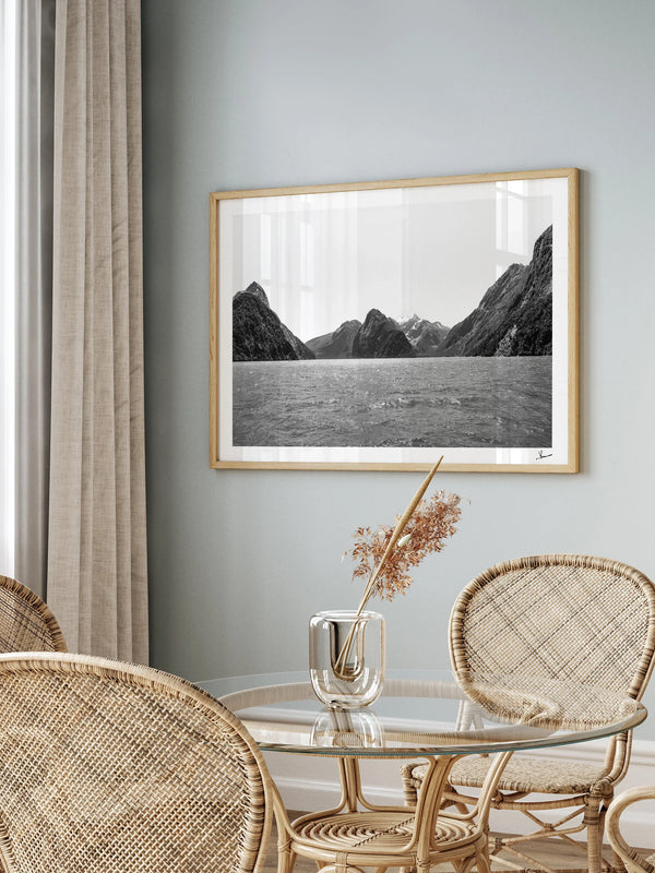 Milford Sound - Black and White New Zealand Wall Art Print