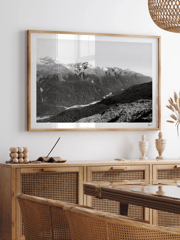 Hollyford Valley – Black and White New Zealand Wall Art Print