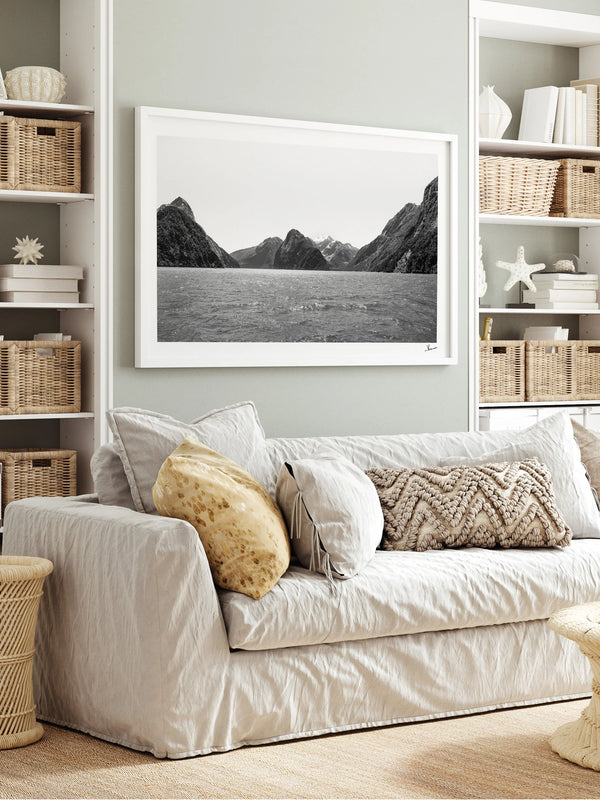 Milford Sound - Black and White New Zealand Wall Art Print