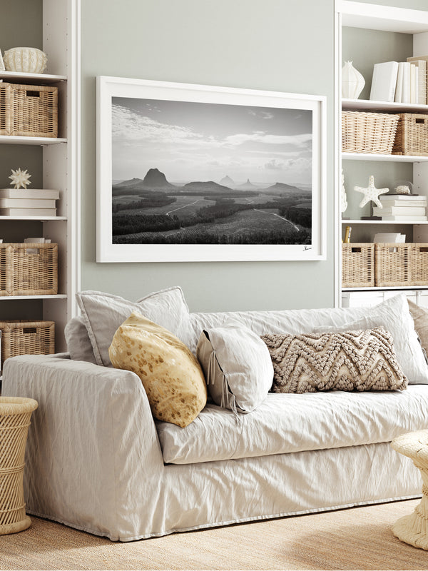 Glass House Mountains 04 - Black & White Wall Art Print