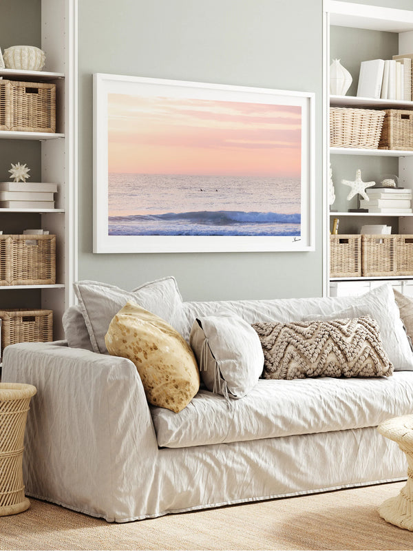 Pastel Sunrise with Dolphins (Boomerang Beach) - Wall Art Print