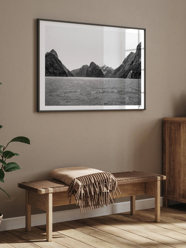 Milford Sound - Black and White New Zealand Wall Art Print