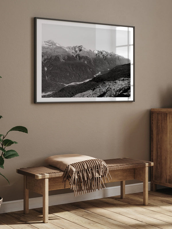 Hollyford Valley – Black and White New Zealand Wall Art Print