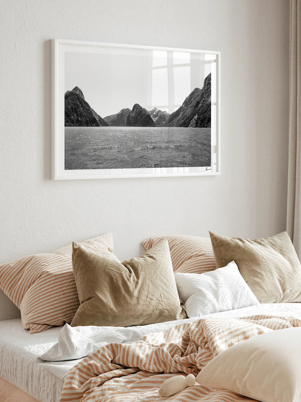 Milford Sound - Black and White New Zealand Wall Art Print