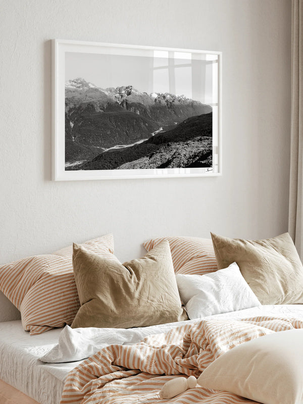 Hollyford Valley – Black and White New Zealand Wall Art Print
