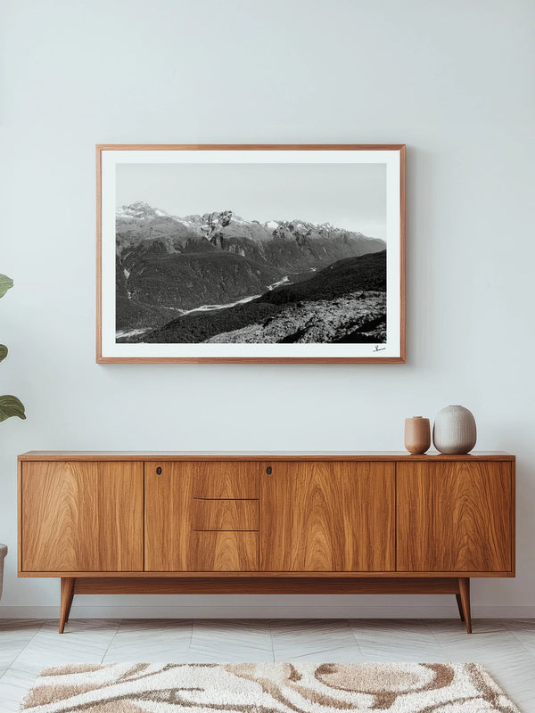 Hollyford Valley – Black and White New Zealand Wall Art Print